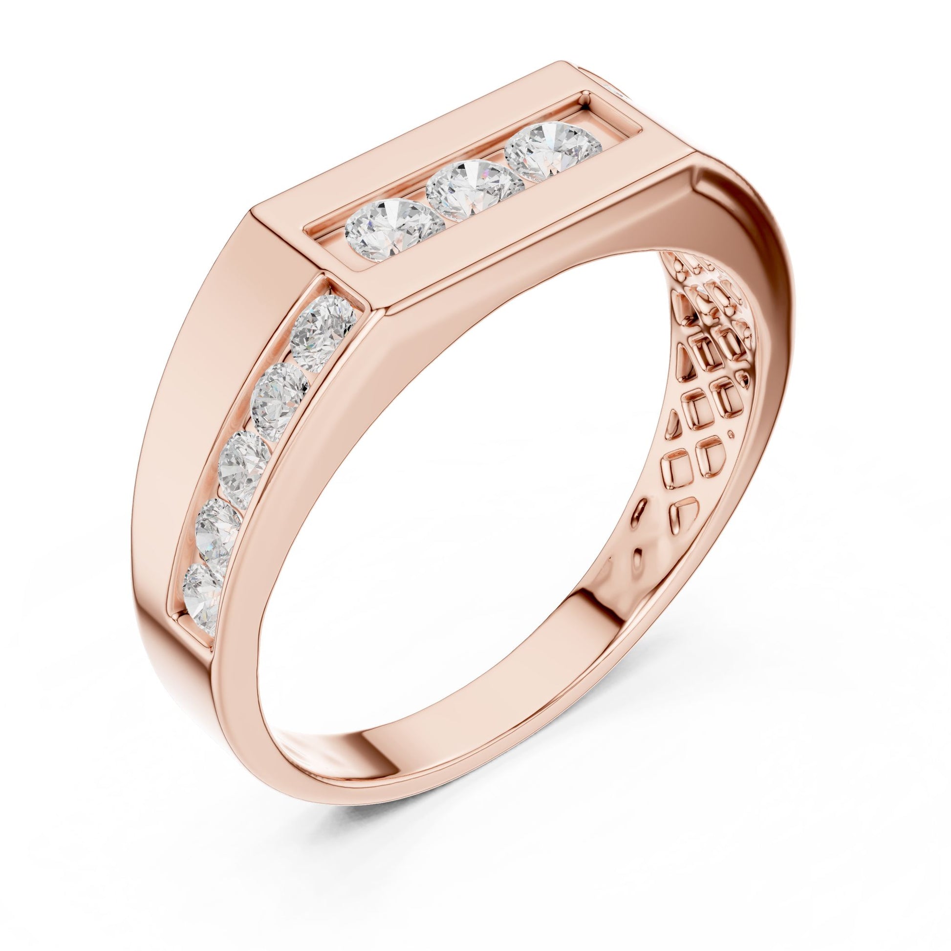 Men's Round Lab Grown Diamond Side-Stone Ring