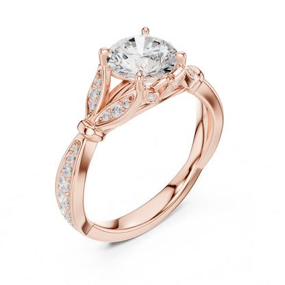 Round Lab Grown Diamond Side-Stone Engagement Ring
