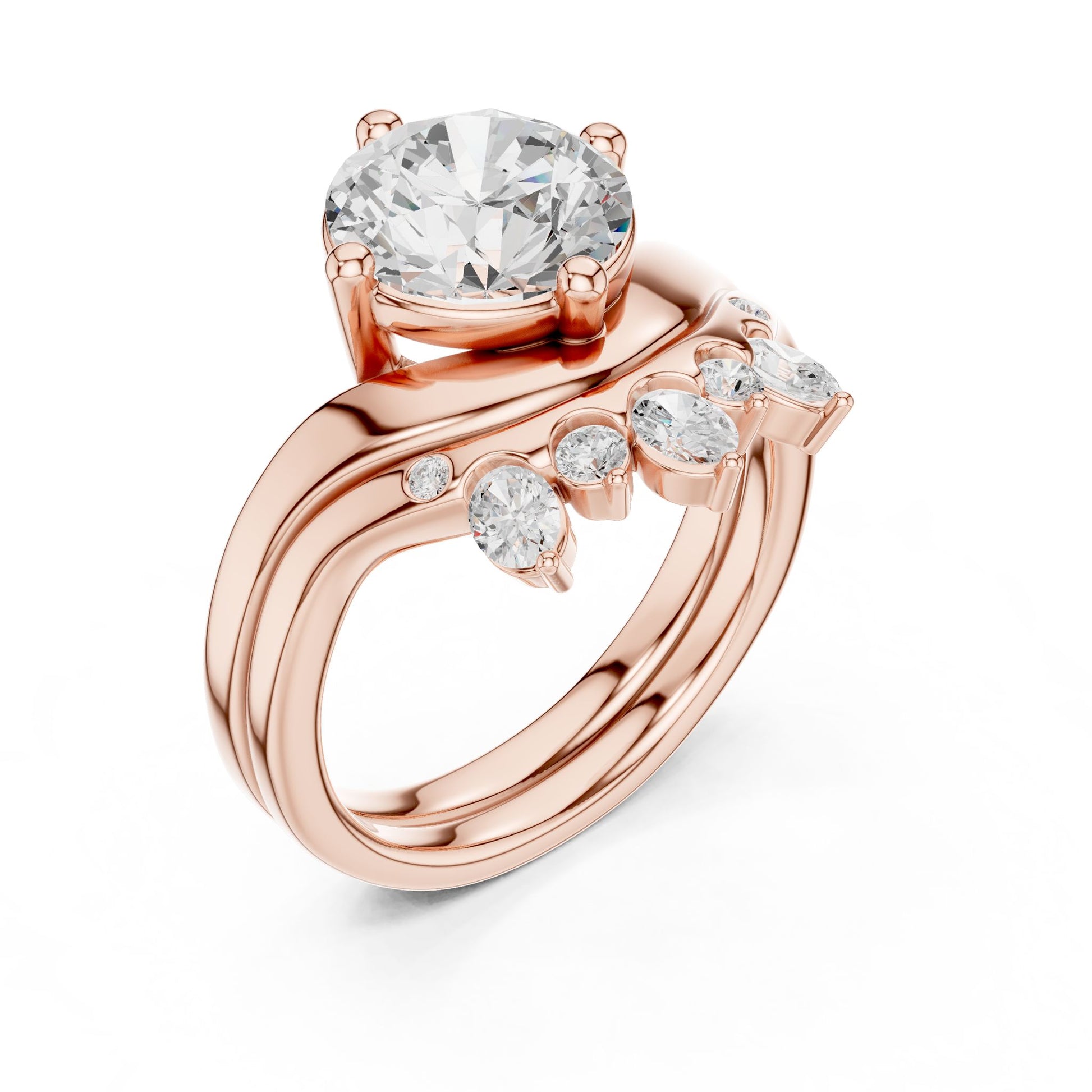 Round Lab Grown Diamond Side-Stone Engagement Ring