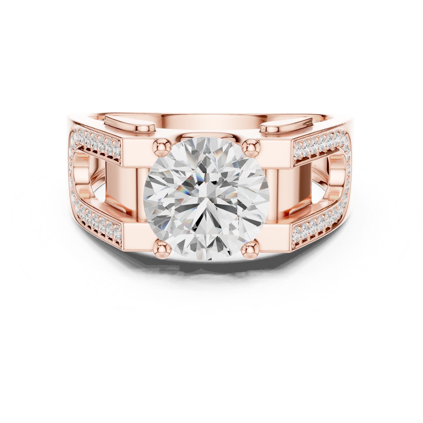 Men's Round Lab Grown Diamond Side-Stone Ring