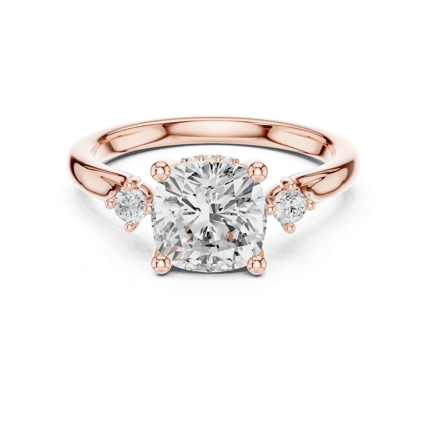 Round Lab Grown Diamond Side-Stone Engagement Ring