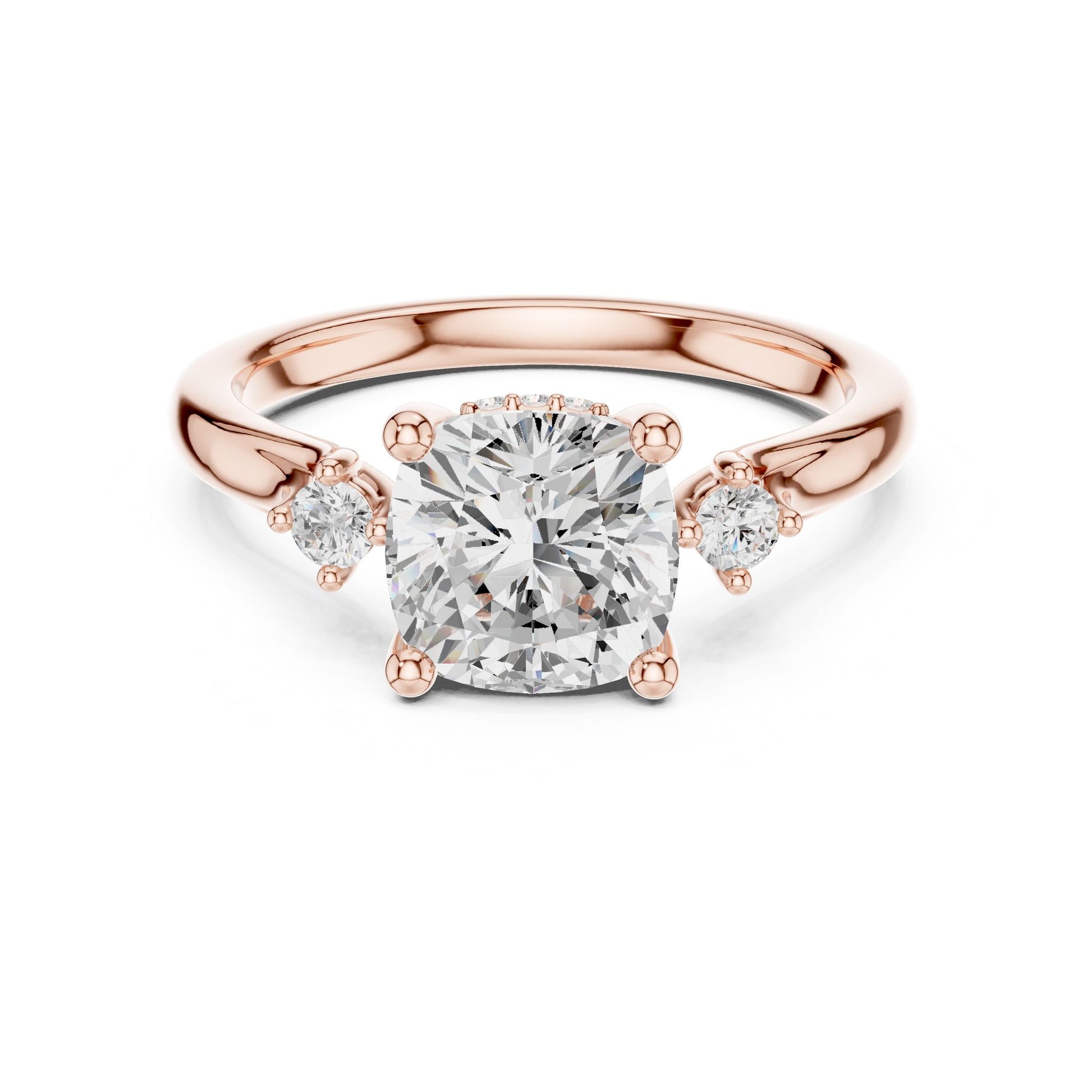 Round Lab Grown Diamond Side-Stone Engagement Ring