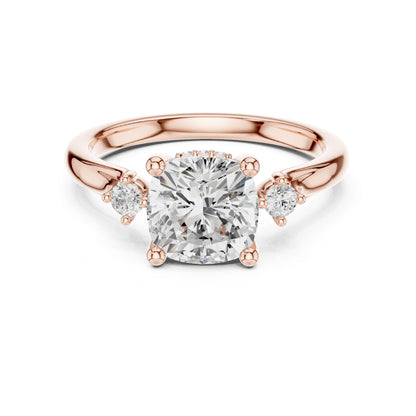 Round Lab Grown Diamond Side-Stone Engagement Ring