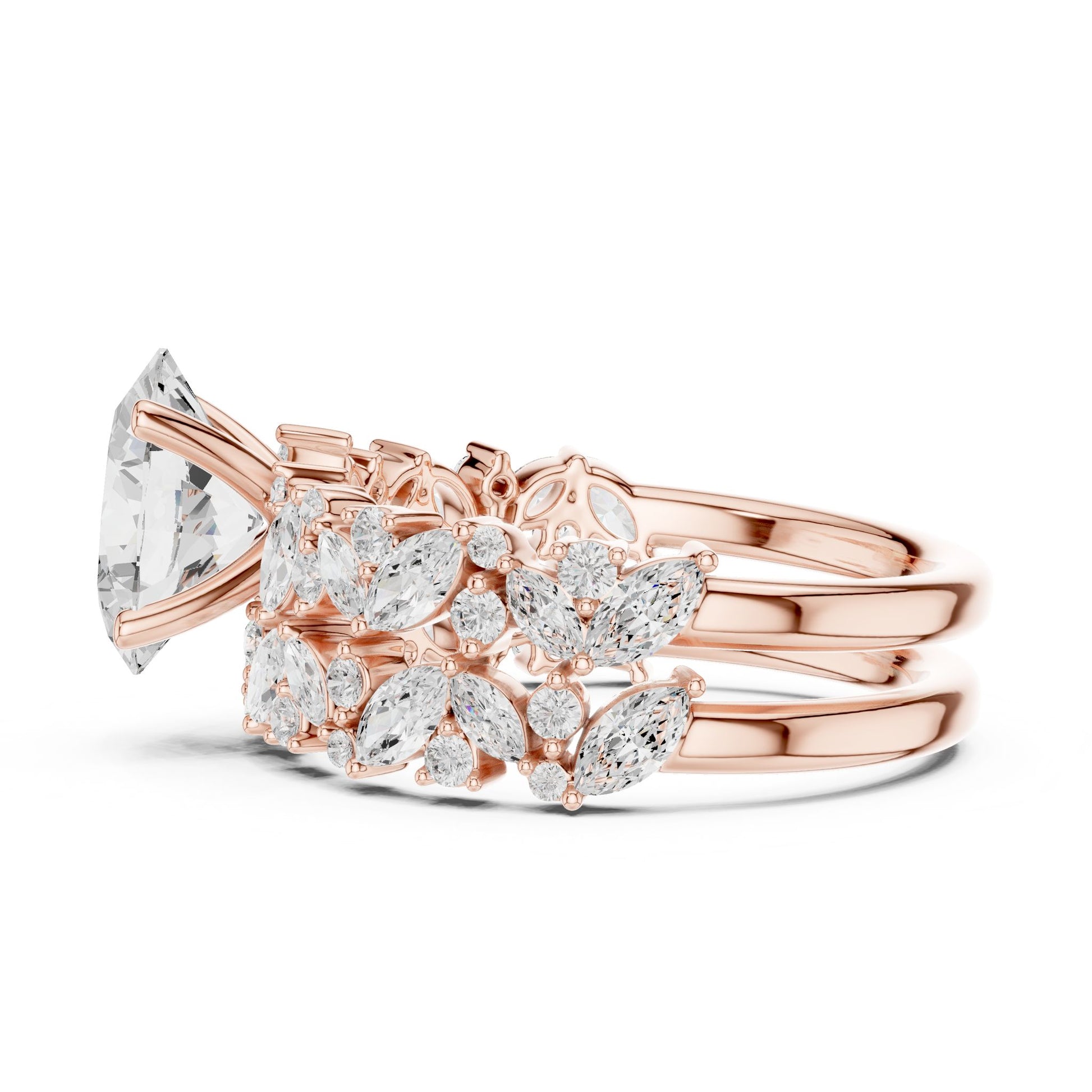 Round Lab Grown Diamond Side-Stone Engagement Ring