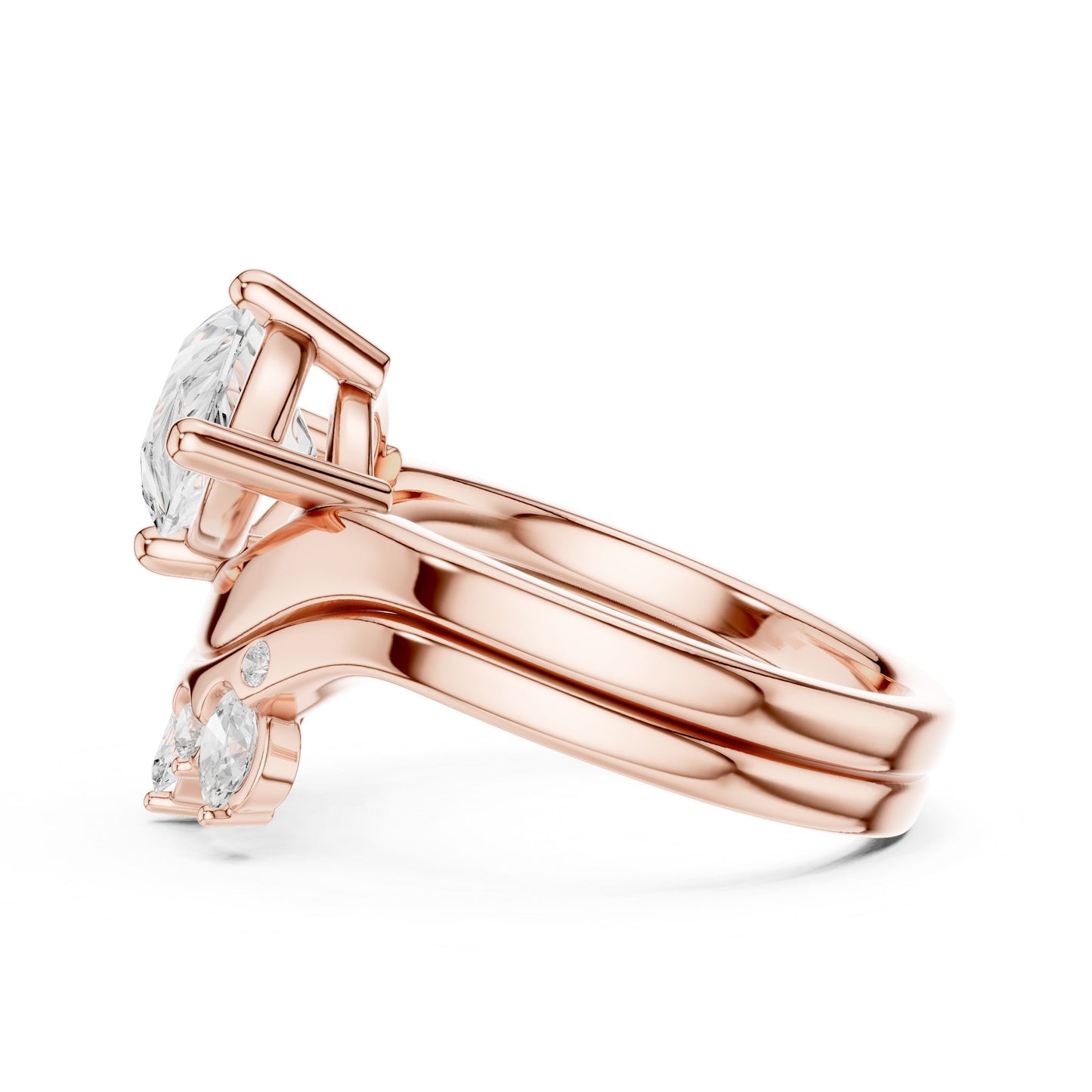 Round Lab Grown Diamond Side-Stone Engagement Ring