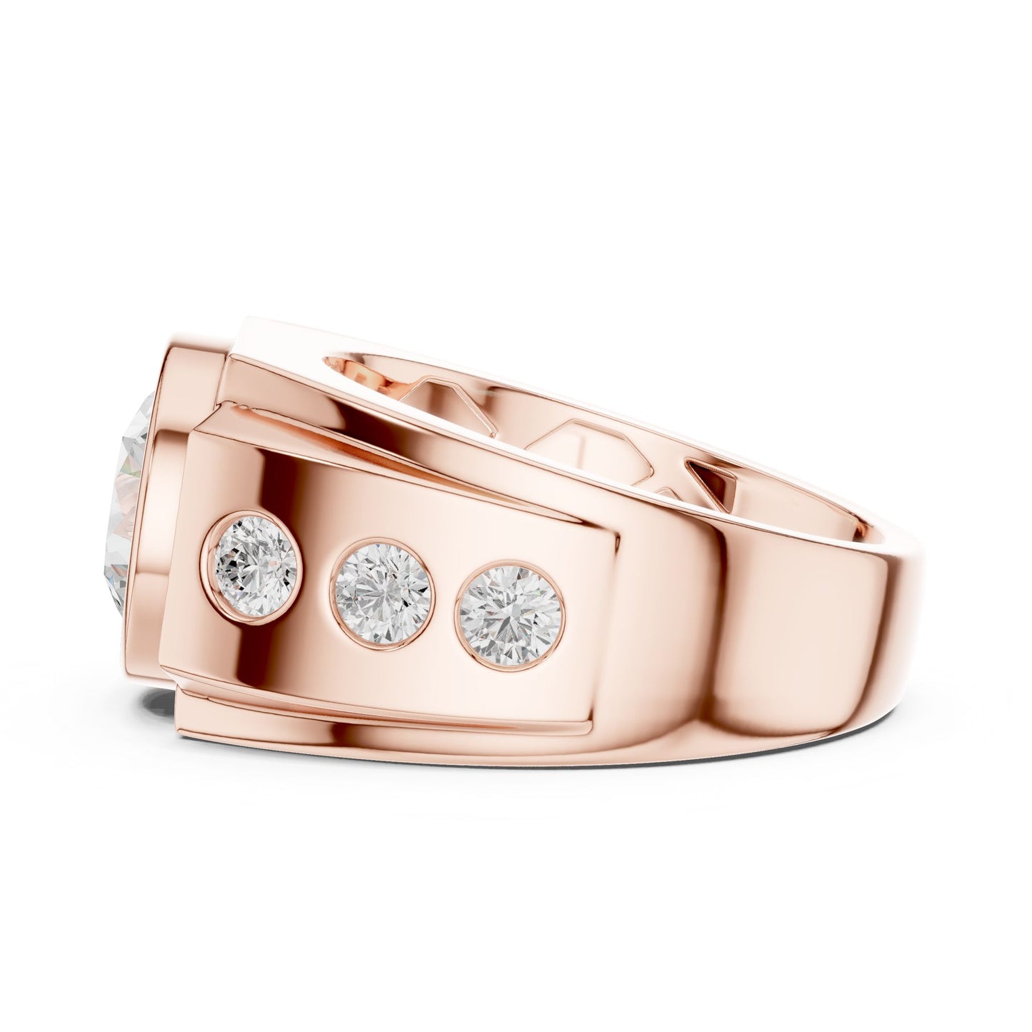Men's Round Lab Grown Diamond Side-Stone Ring