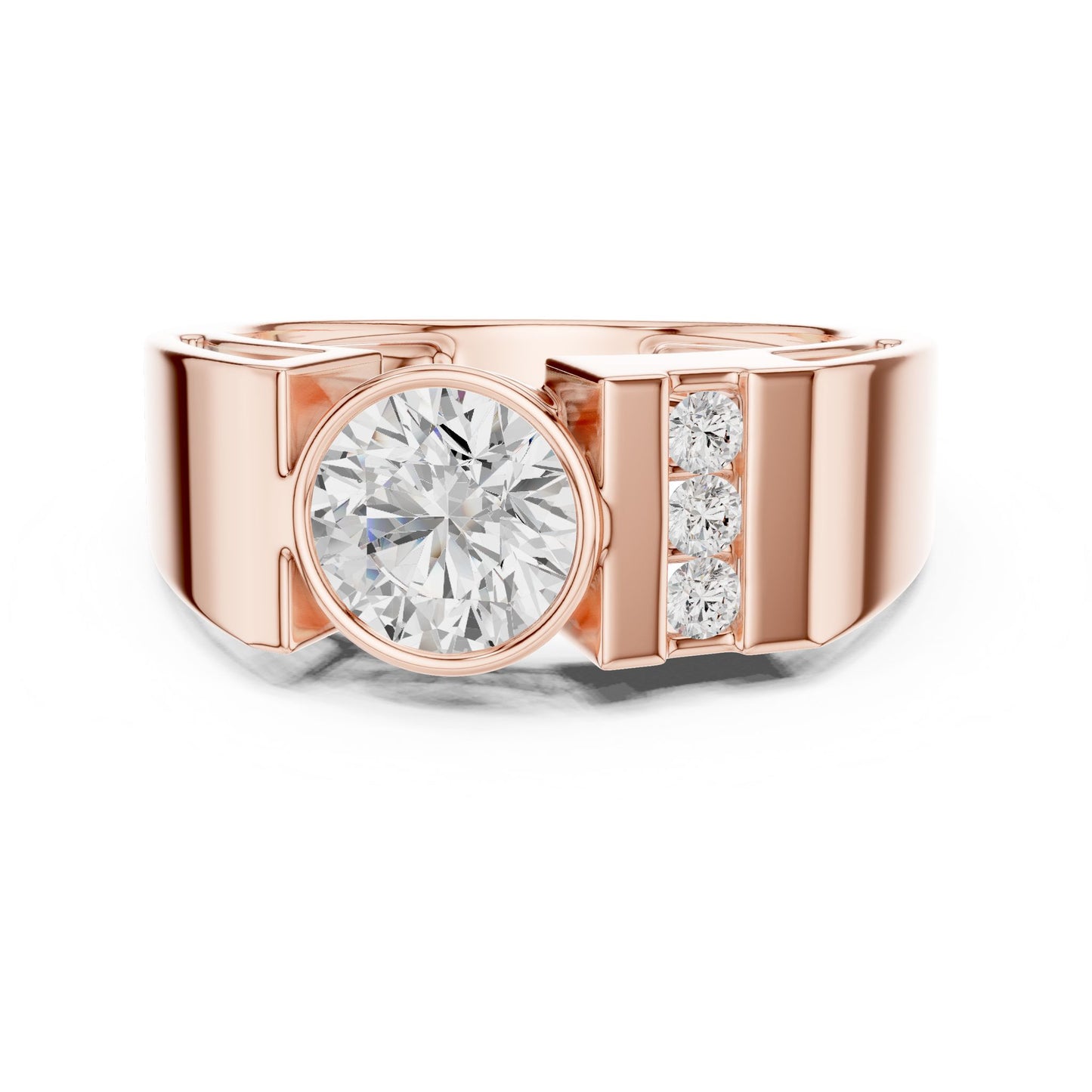 Men's Round Lab Grown Diamond Side-Stone Ring