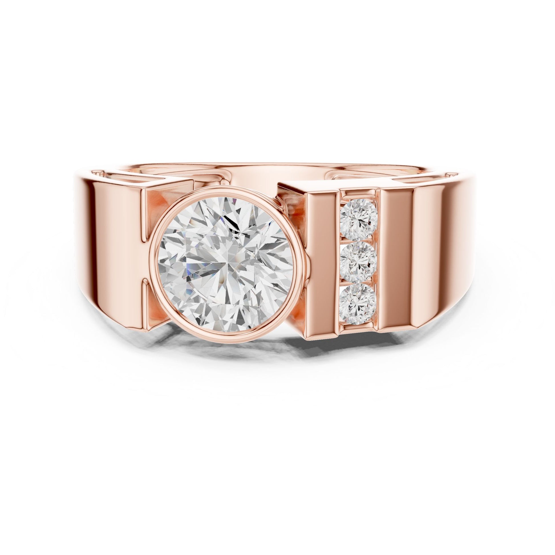 Men's Round Lab Grown Diamond Side-Stone Ring