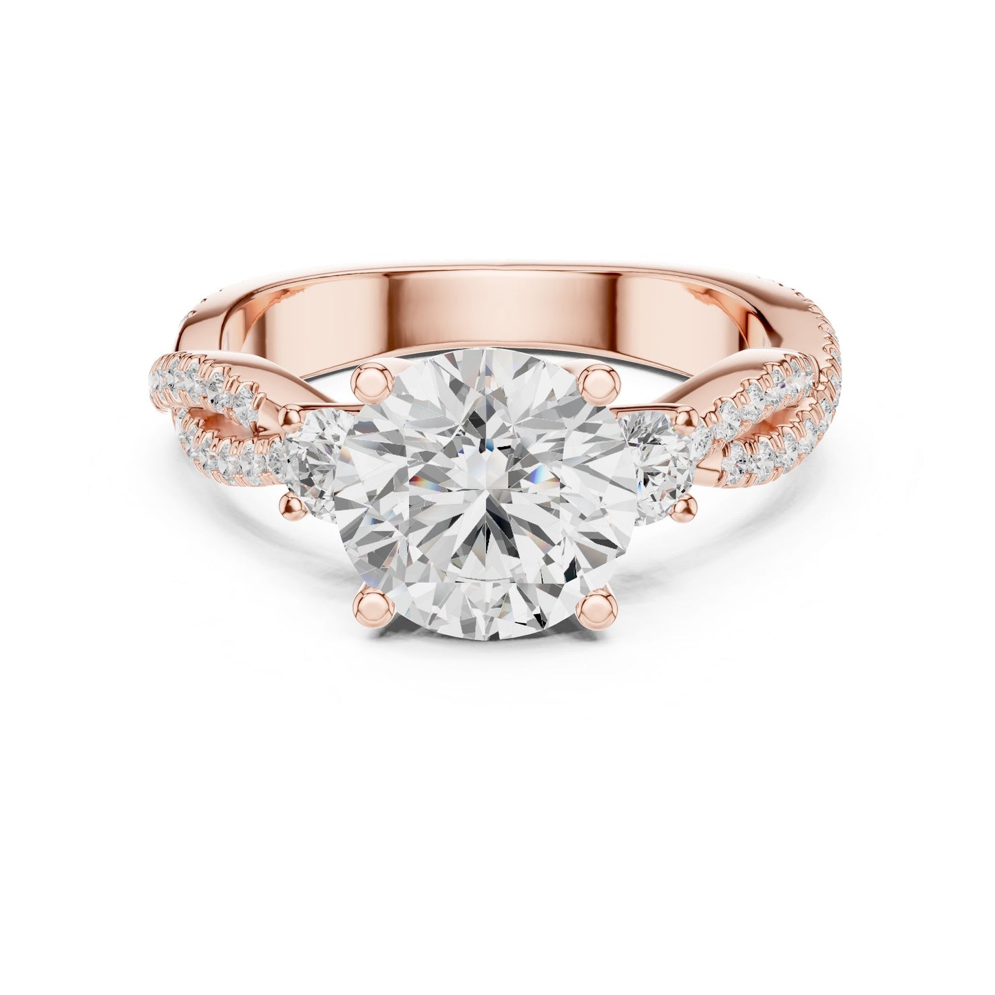 Round Lab Grown Diamond Side-Stone Engagement Ring
