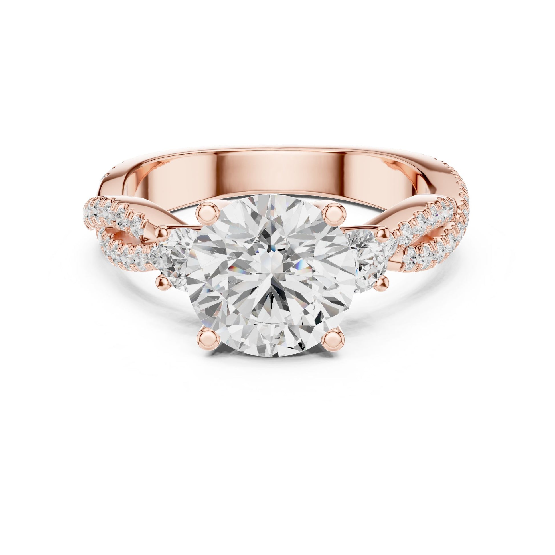 Round Lab Grown Diamond Side-Stone Engagement Ring