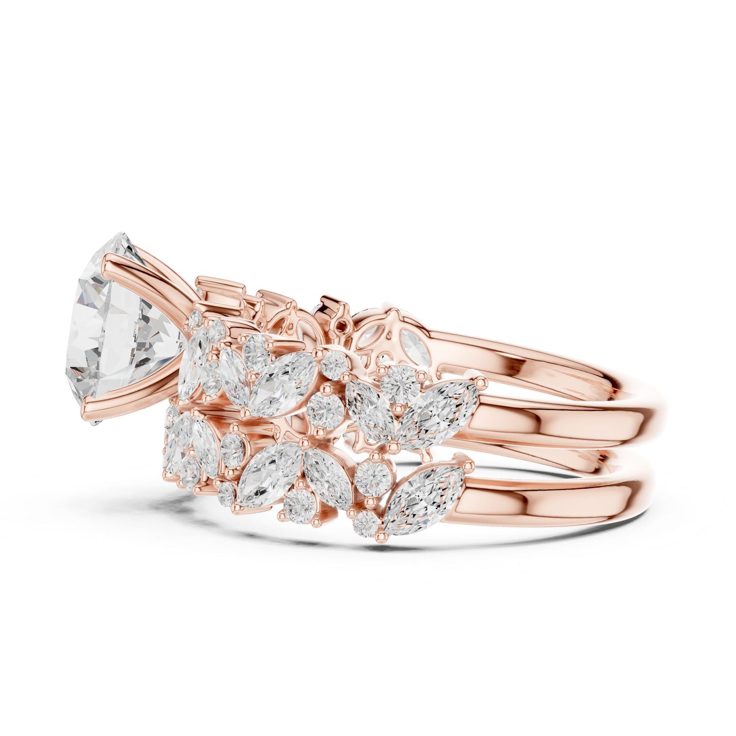 Round Lab Grown Diamond Side-Stone Engagement Ring
