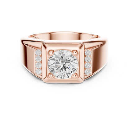 Men's Round Lab Grown Diamond Side-Stone Ring