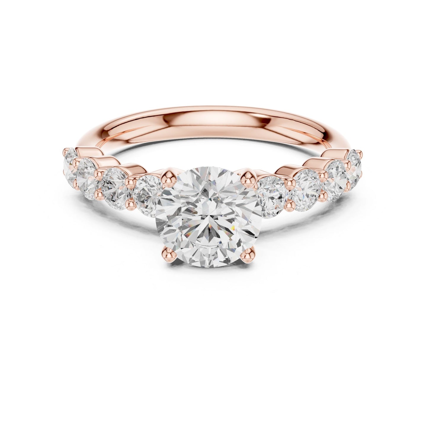 Round Lab Grown Diamond Side-Stone Engagement Ring