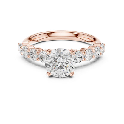 Round Lab Grown Diamond Side-Stone Engagement Ring
