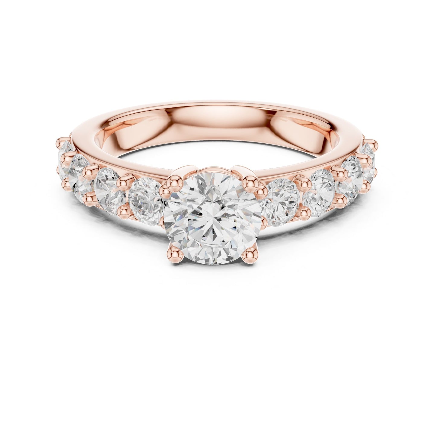 Round Lab Grown Diamond Side-Stone Engagement Ring