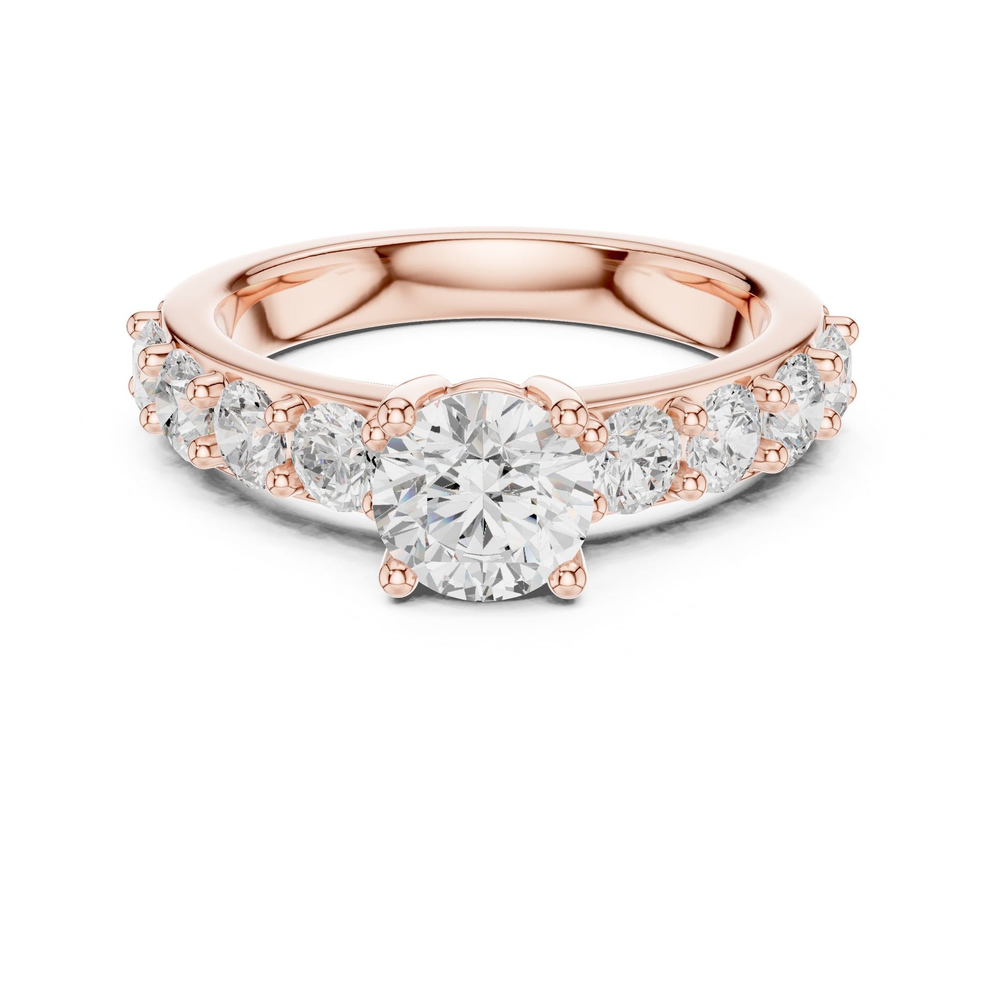 Round Lab Grown Diamond Side-Stone Engagement Ring