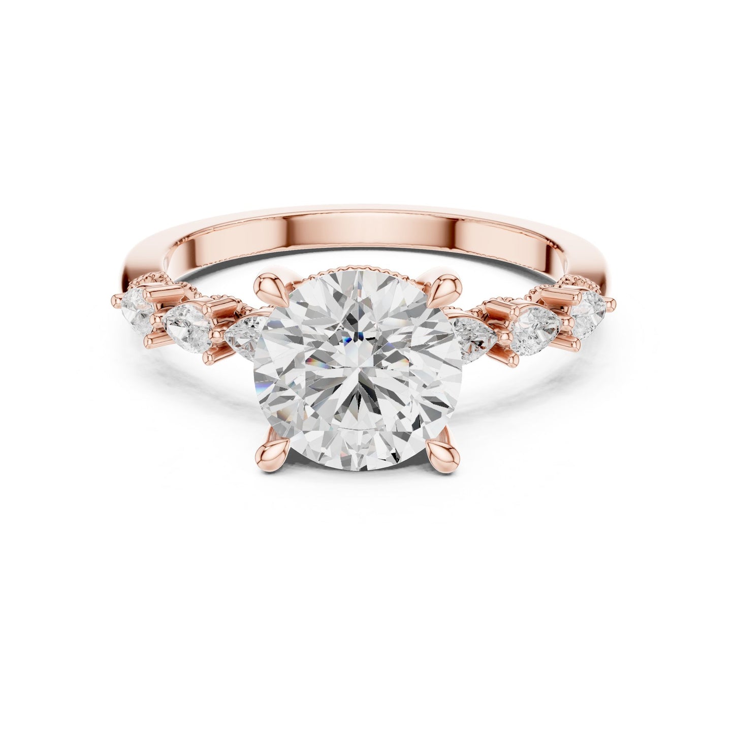 Round Lab Grown Diamond Side-Stone Engagement Ring