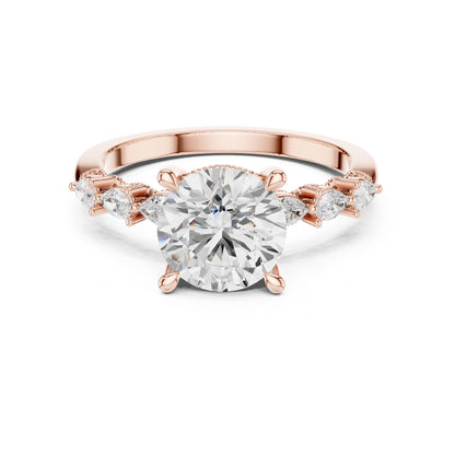 Round Lab Grown Diamond Side-Stone Engagement Ring