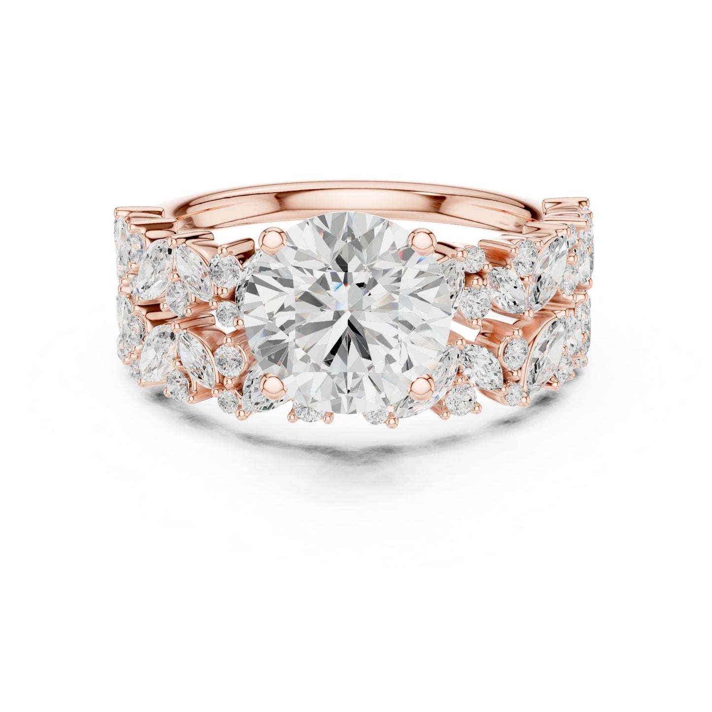 Round Lab Grown Diamond Side-Stone Engagement Ring