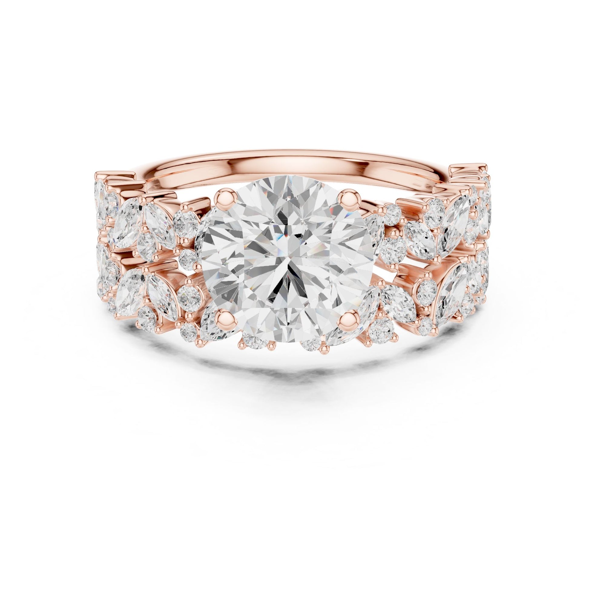 Round Lab Grown Diamond Side-Stone Engagement Ring