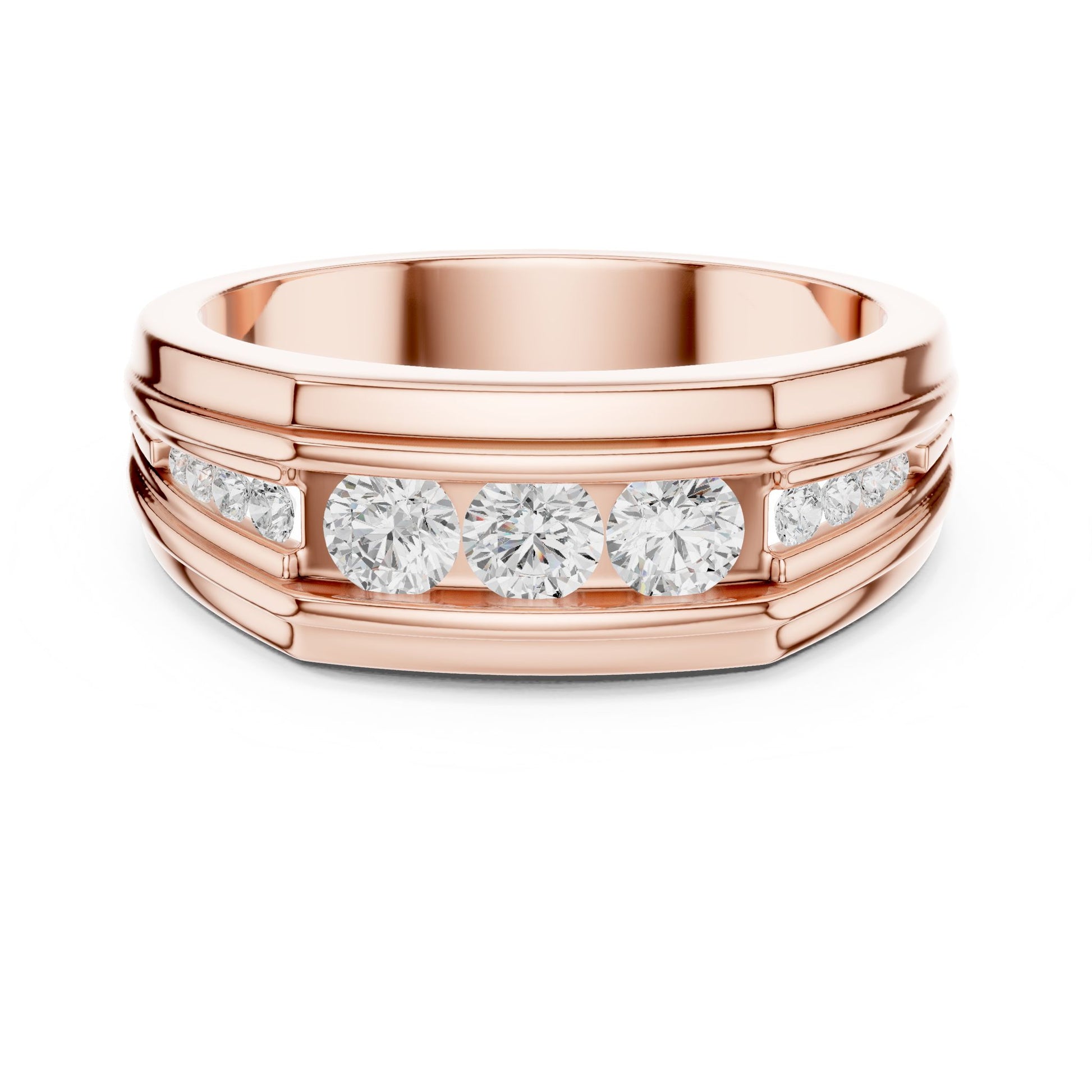 Men's Round Lab Grown Diamond Side-Stone Ring