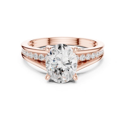 Round Lab Grown Diamond Side-Stone Engagement Ring