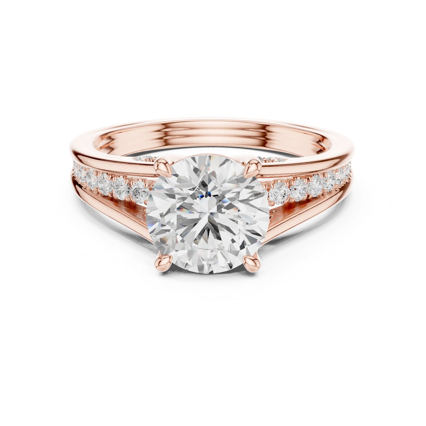 Round Lab Grown Diamond Side-Stone Engagement Ring