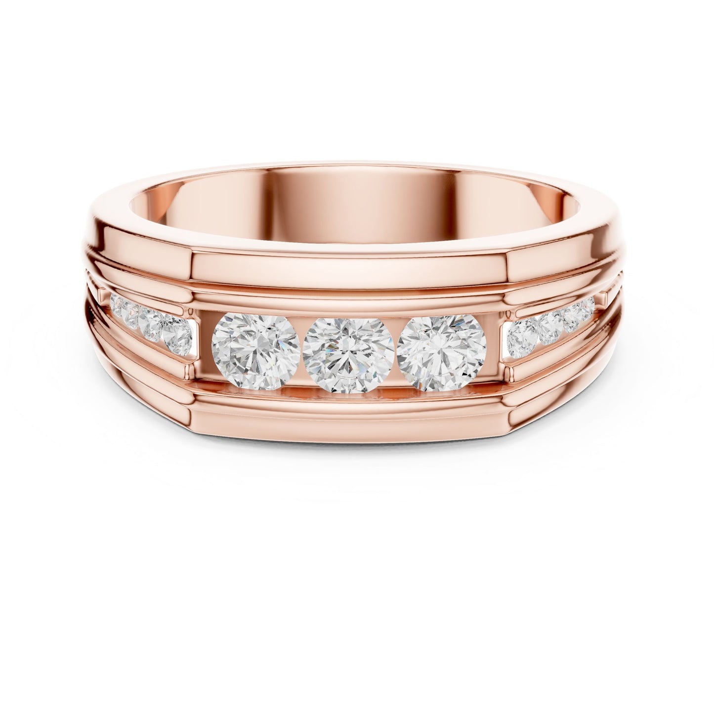 Men's Round Lab Grown Diamond Side-Stone Ring