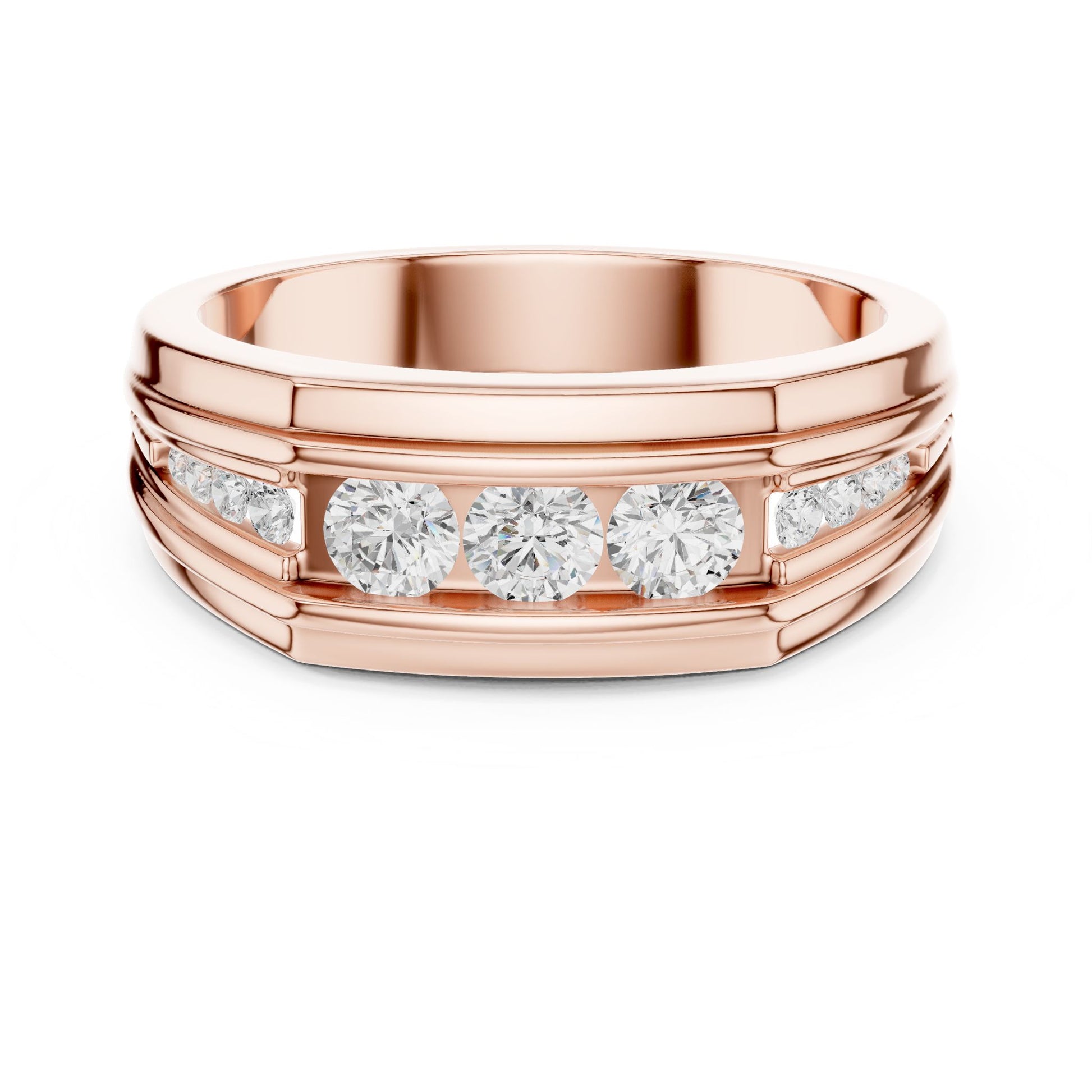 Men's Round Lab Grown Diamond Side-Stone Ring