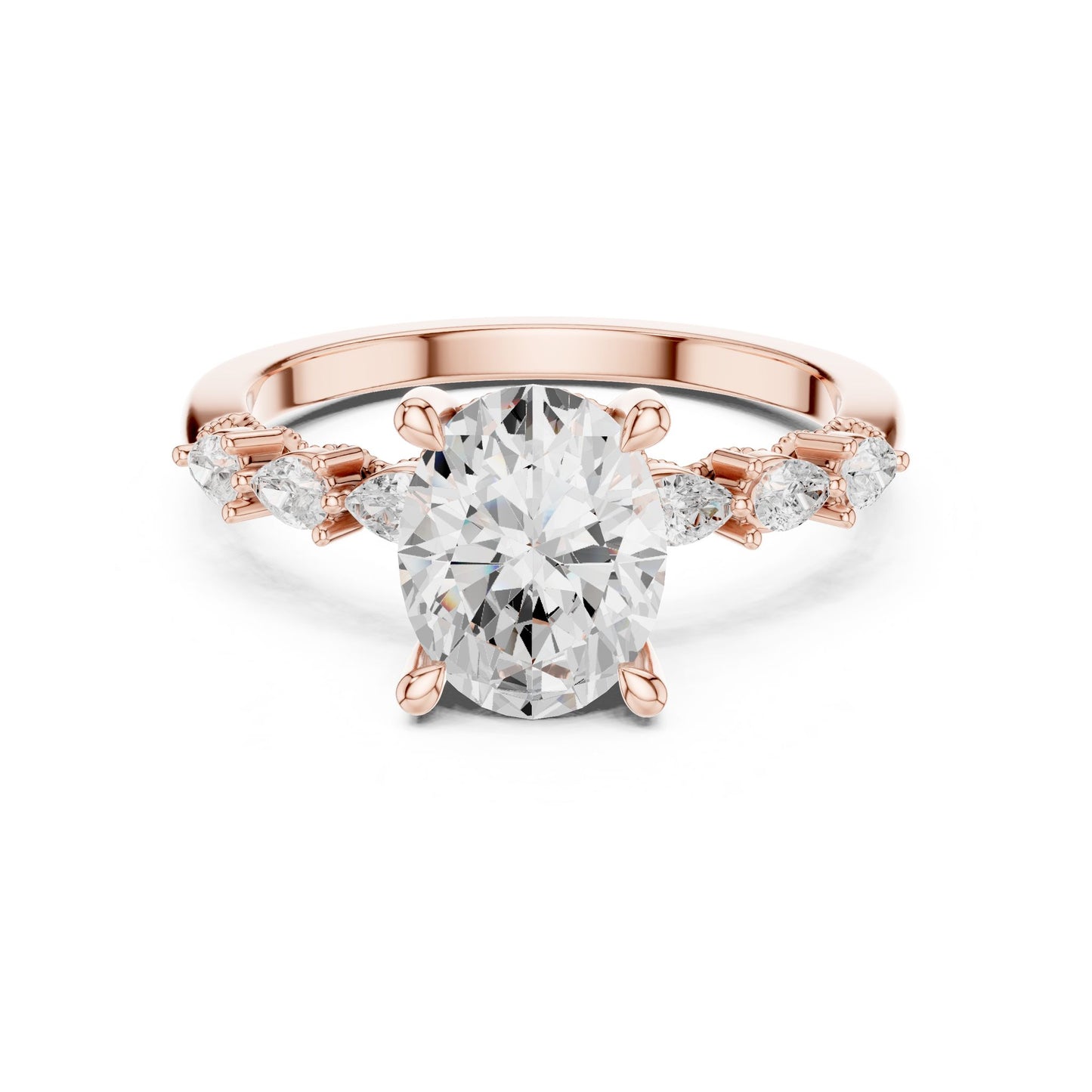 Round Lab Grown Diamond Side-Stone Engagement Ring
