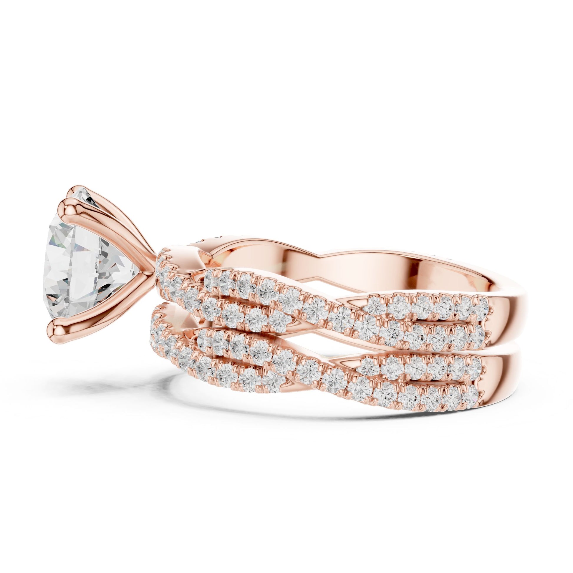 Round Lab Grown Diamond Side-Stone Engagement Ring