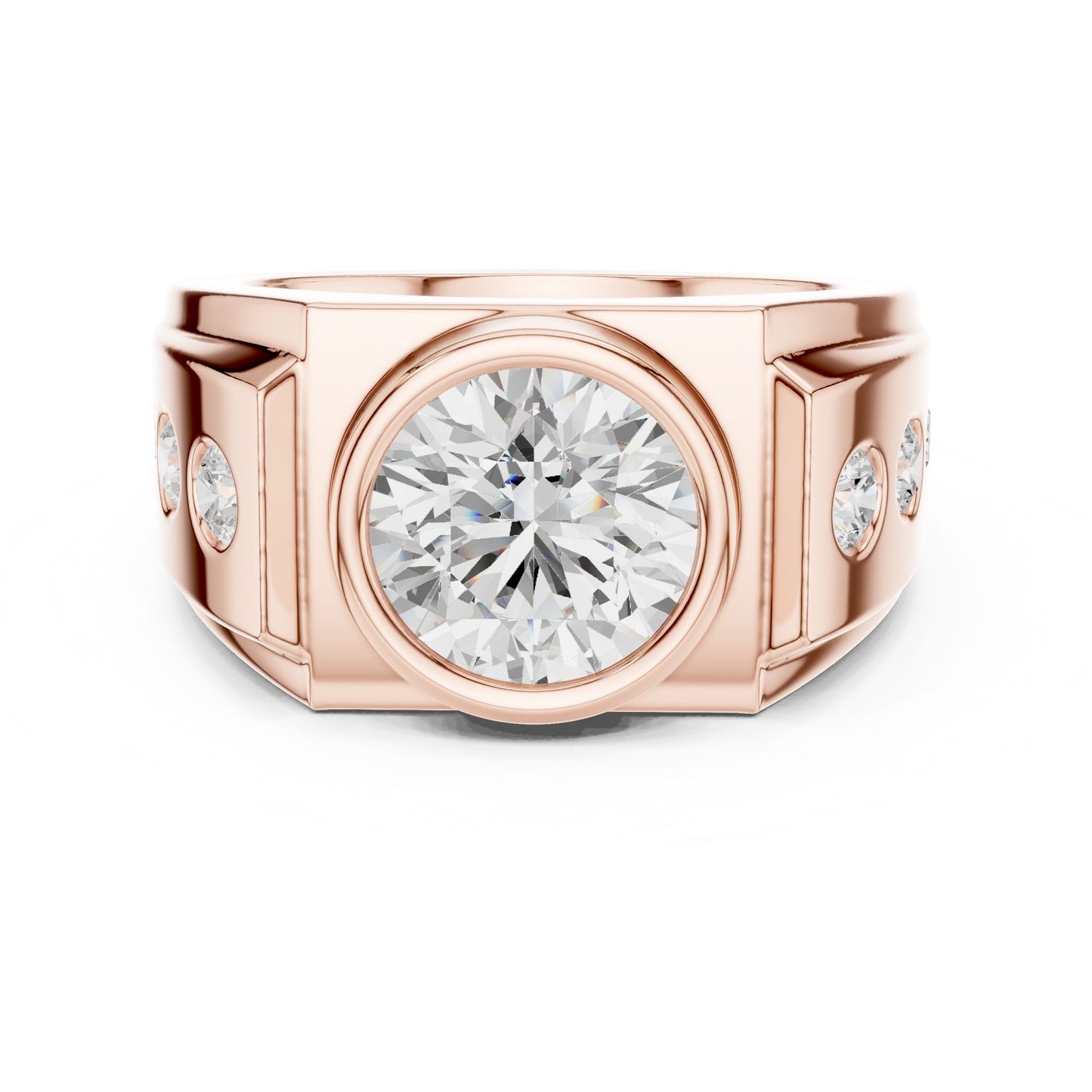 Men's Round Lab Grown Diamond Side-Stone Ring