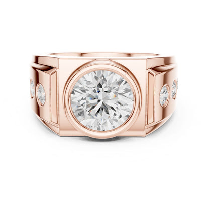 Men's Round Lab Grown Diamond Side-Stone Ring