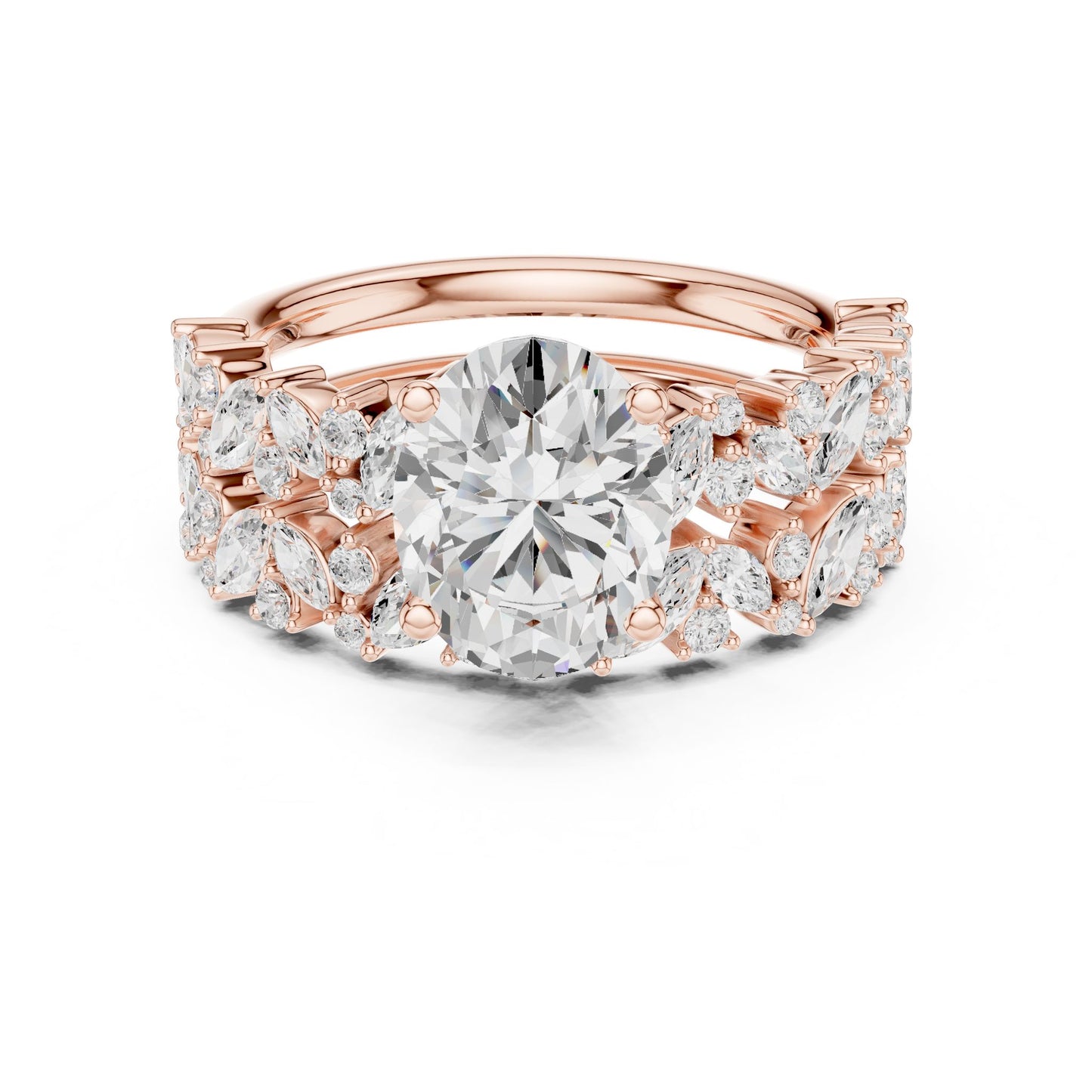 Round Lab Grown Diamond Side-Stone Engagement Ring
