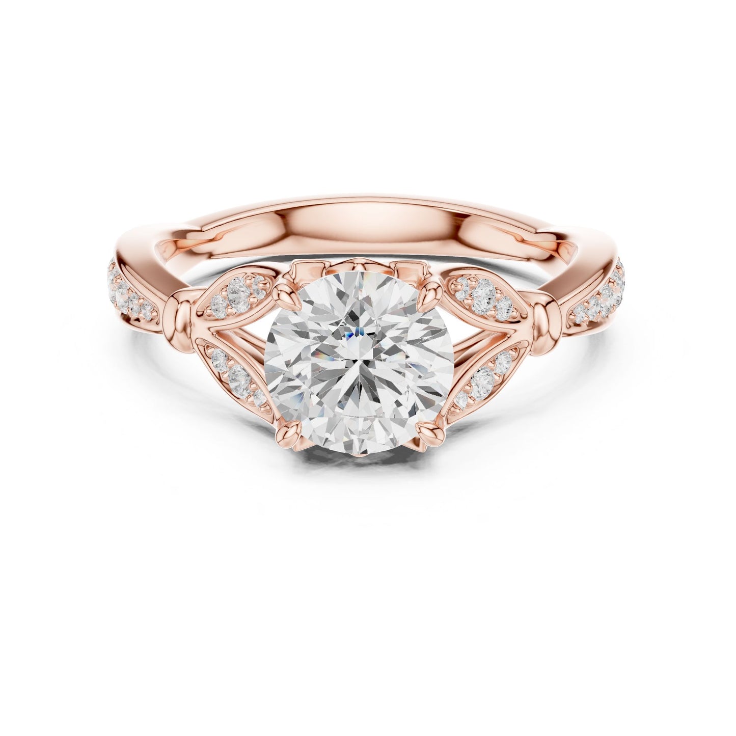 Round Lab Grown Diamond Side-Stone Engagement Ring