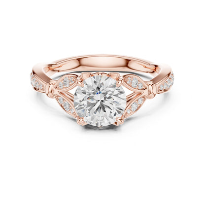 Round Lab Grown Diamond Side-Stone Engagement Ring
