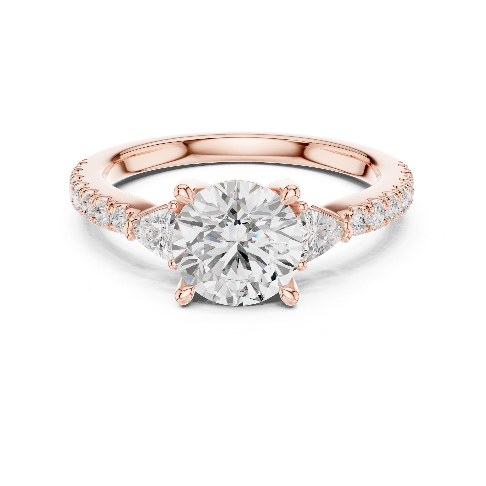 Round Lab Grown Diamond Side-Stone Engagement Ring