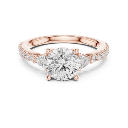 Round Lab Grown Diamond Side-Stone Engagement Ring