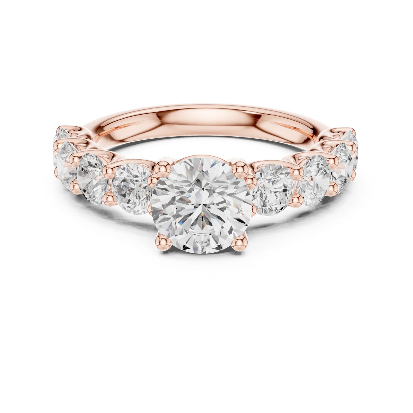 Round Lab Grown Diamond Side-Stone Engagement Ring