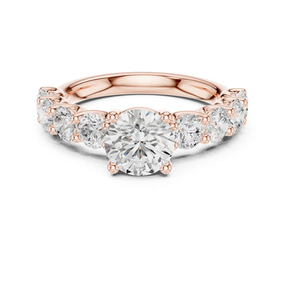 Round Lab Grown Diamond Side-Stone Engagement Ring