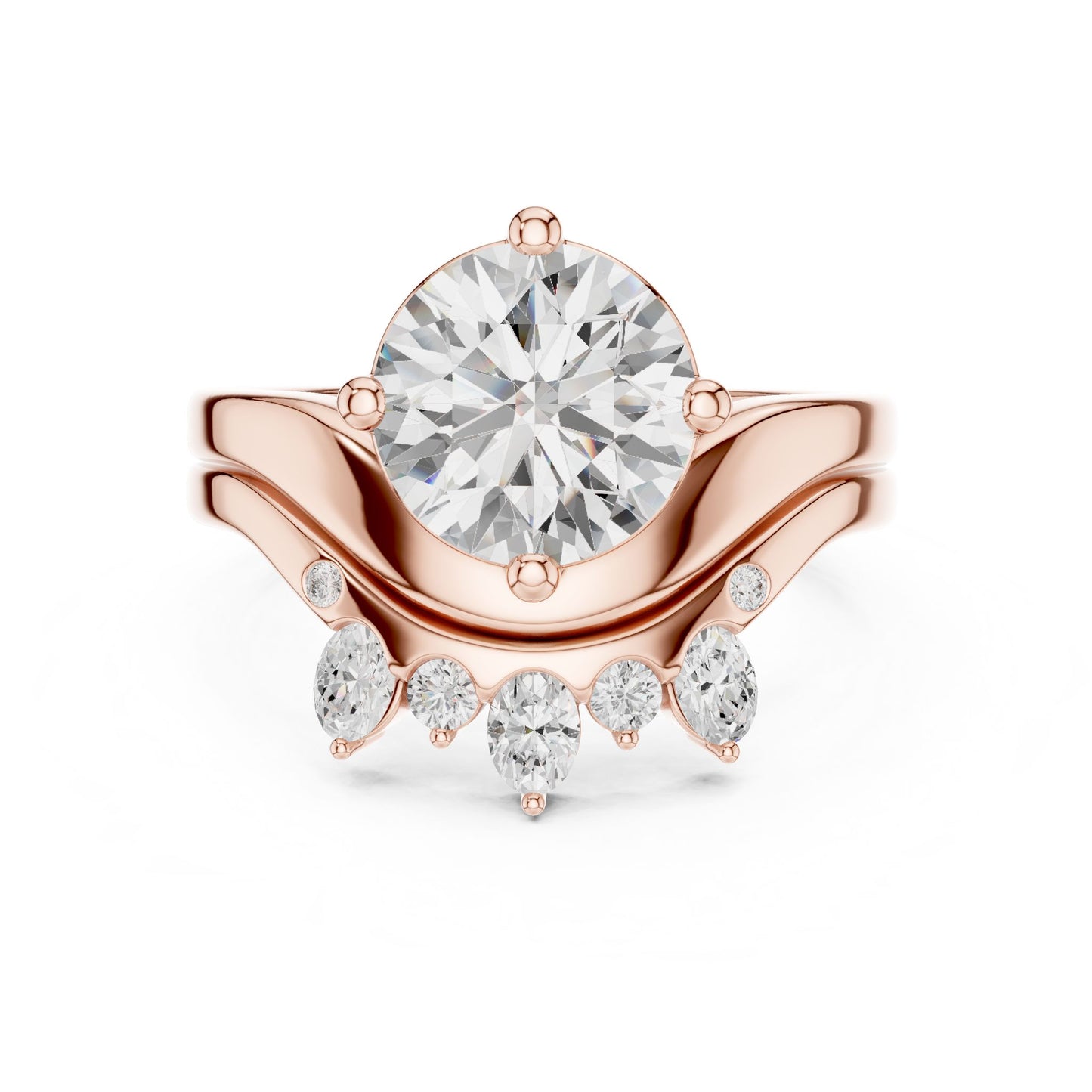 Round Lab Grown Diamond Side-Stone Engagement Ring