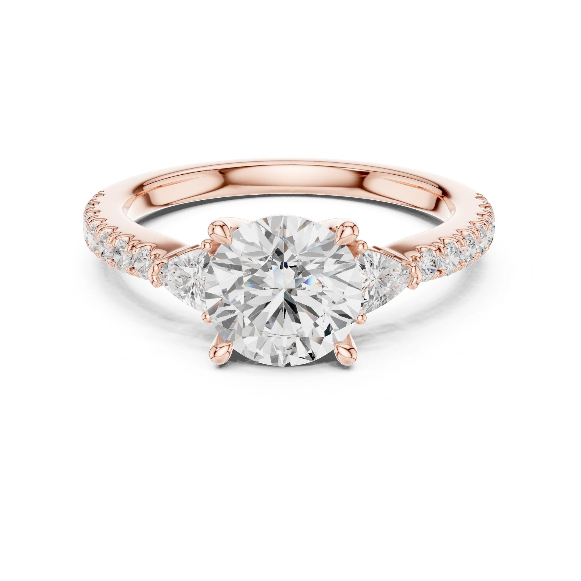 Round Lab Grown Diamond Side-Stone Engagement Ring