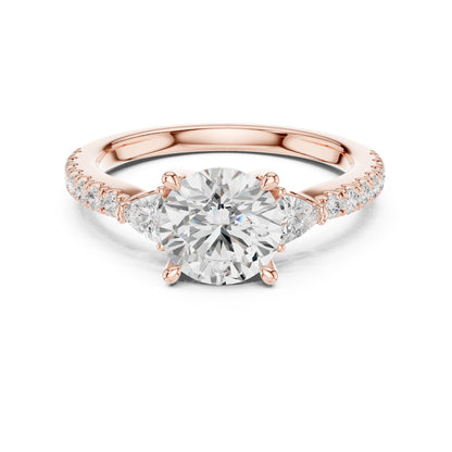 Round Lab Grown Diamond Side-Stone Engagement Ring