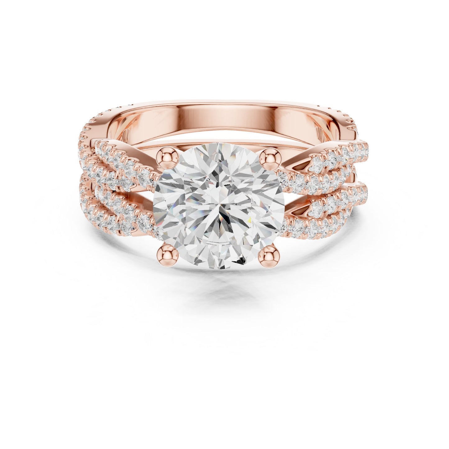Round Lab Grown Diamond Side-Stone Engagement Ring