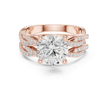 Round Lab Grown Diamond Side-Stone Engagement Ring