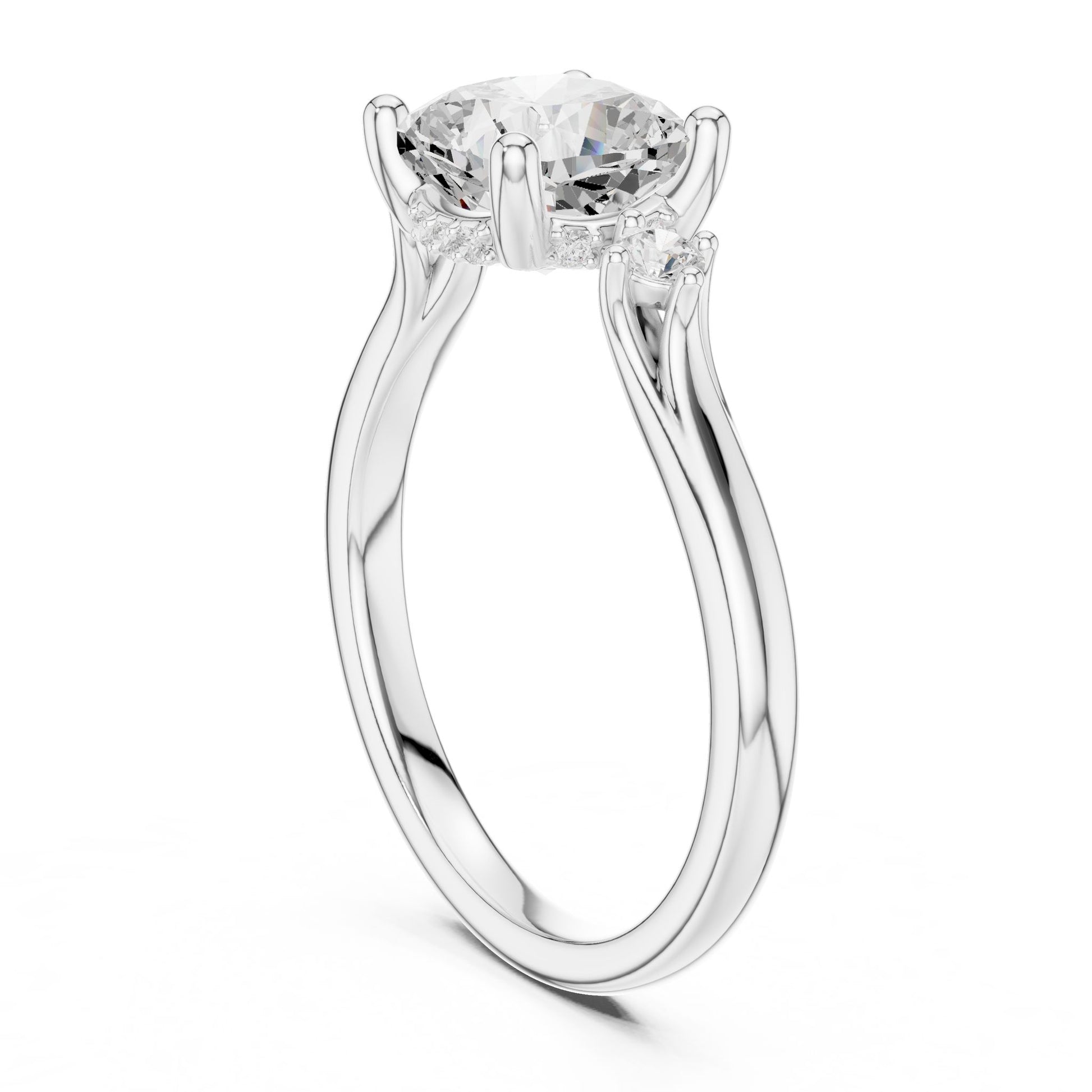 Round Lab Grown Diamond Side-Stone Engagement Ring