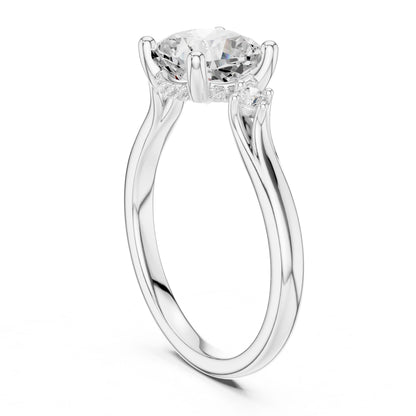 Round Lab Grown Diamond Side-Stone Engagement Ring