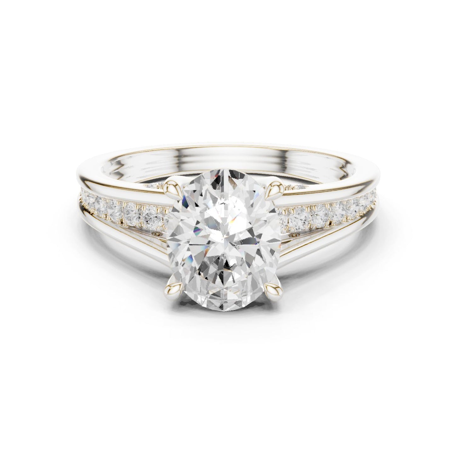 Round Lab Grown Diamond Side-Stone Engagement Ring