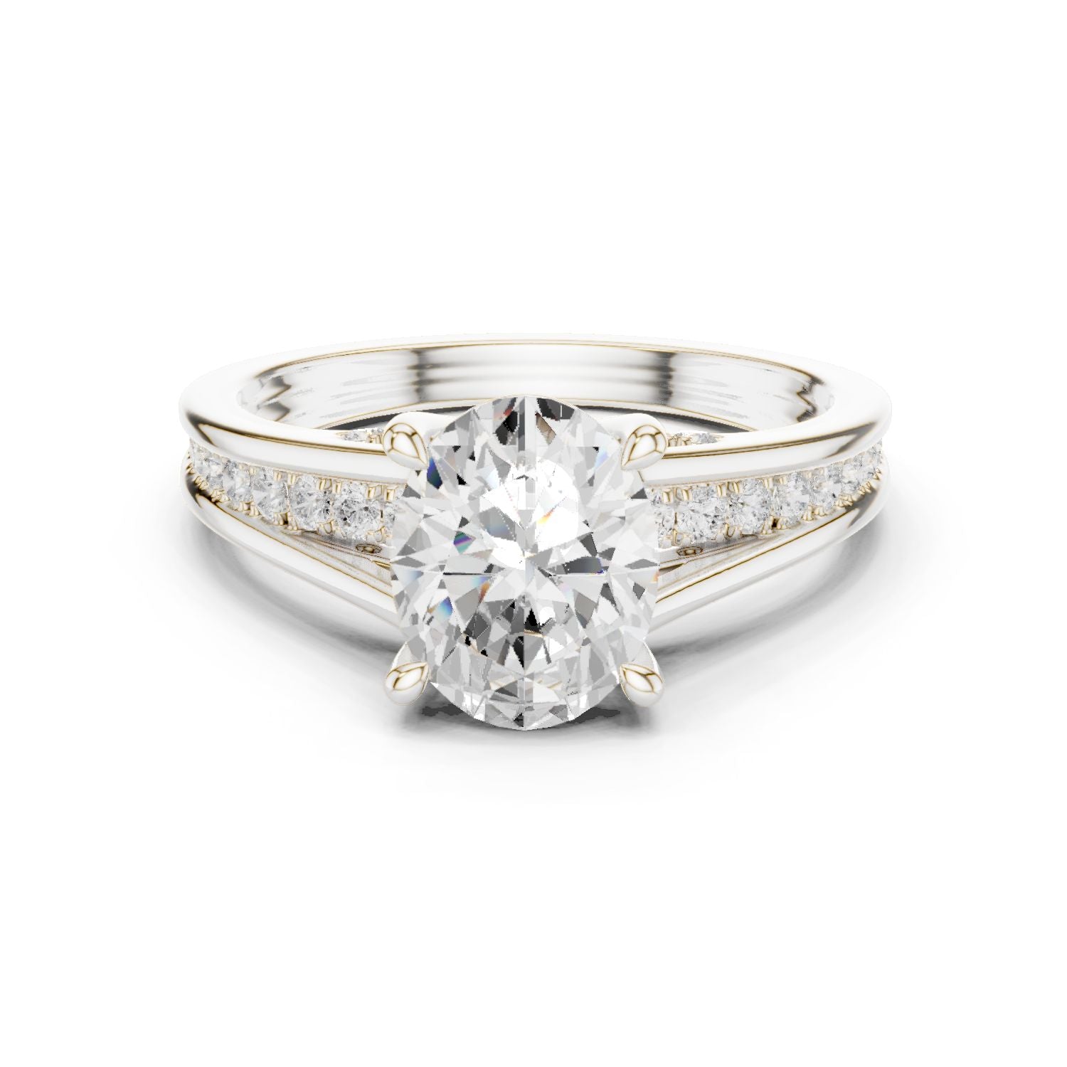 Round Lab Grown Diamond Side-Stone Engagement Ring