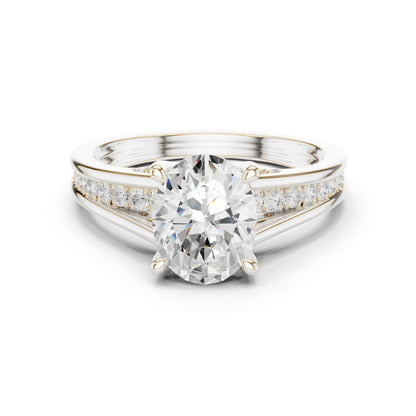 Round Lab Grown Diamond Side-Stone Engagement Ring
